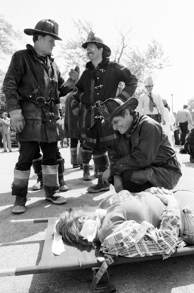 Fire department simulated bus crash drill - Richard Derk for Chicago Sun-Times