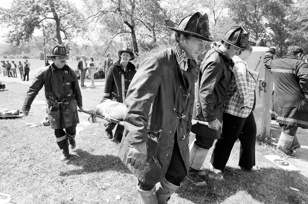 Fire department simulated bus crash drill - Richard Derk for Chicago Sun-Times