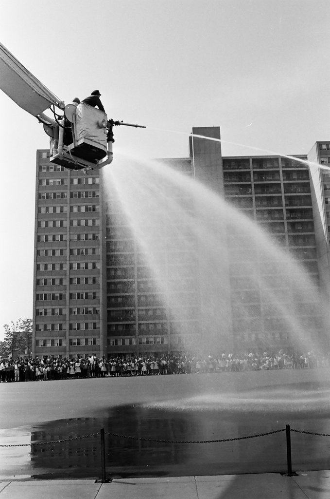 Fire department demonstration at Schiller School - Bob Kotalik for Chicago Sun-Times