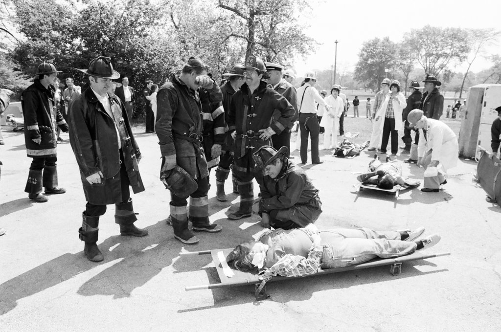 Fire department simulated bus crash drill - Richard Derk for Chicago Sun-Times