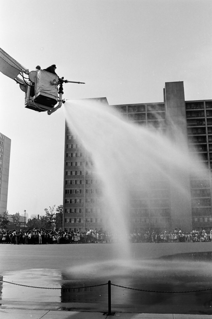 Fire department demonstration at Schiller School - Bob Kotalik for Chicago Sun-Times