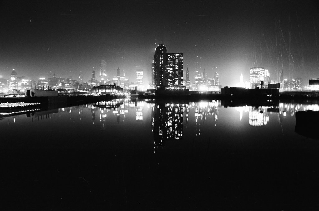 Downtown Chicago skyline reflected in harbor - Bob (Robert) Black for Chicago Sun-Times