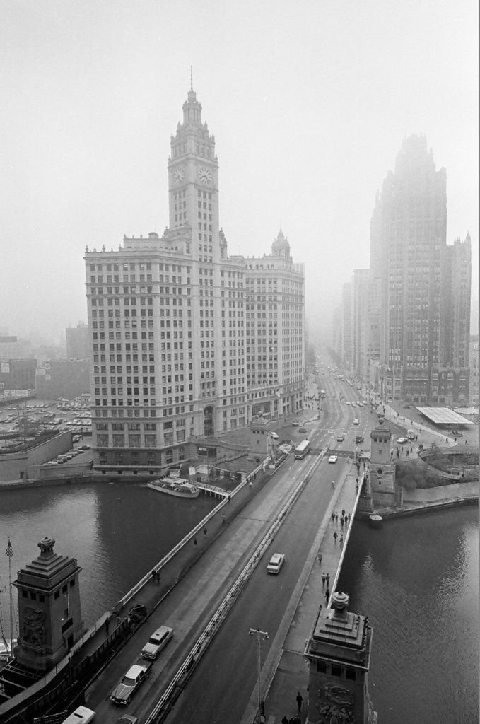 Downtown Chicago on a foggy day - Peters (Clarence or Pete) for Chicago Sun-Times