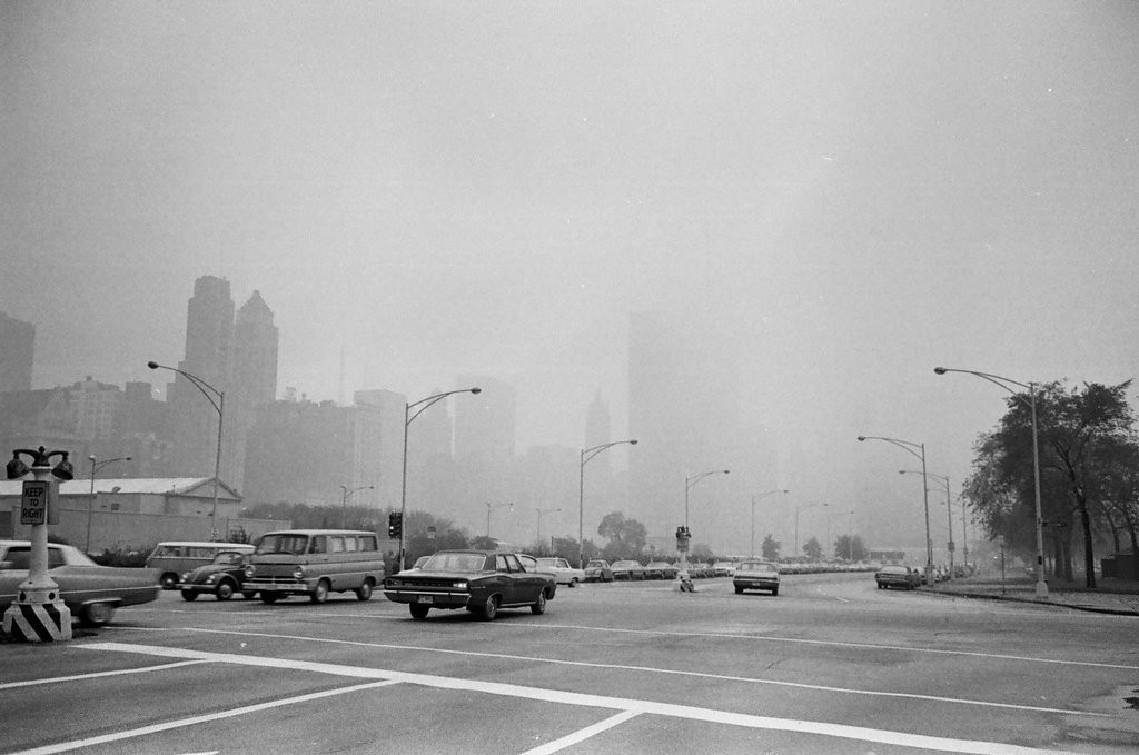 Downtown Chicago on a foggy day - Peters (Clarence or Pete) for Chicago Sun-Times