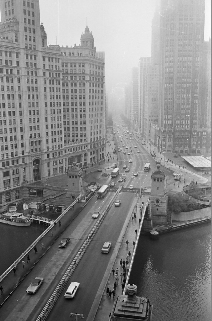 Downtown Chicago on a foggy day - Peters (Clarence or Pete) for Chicago Sun-Times