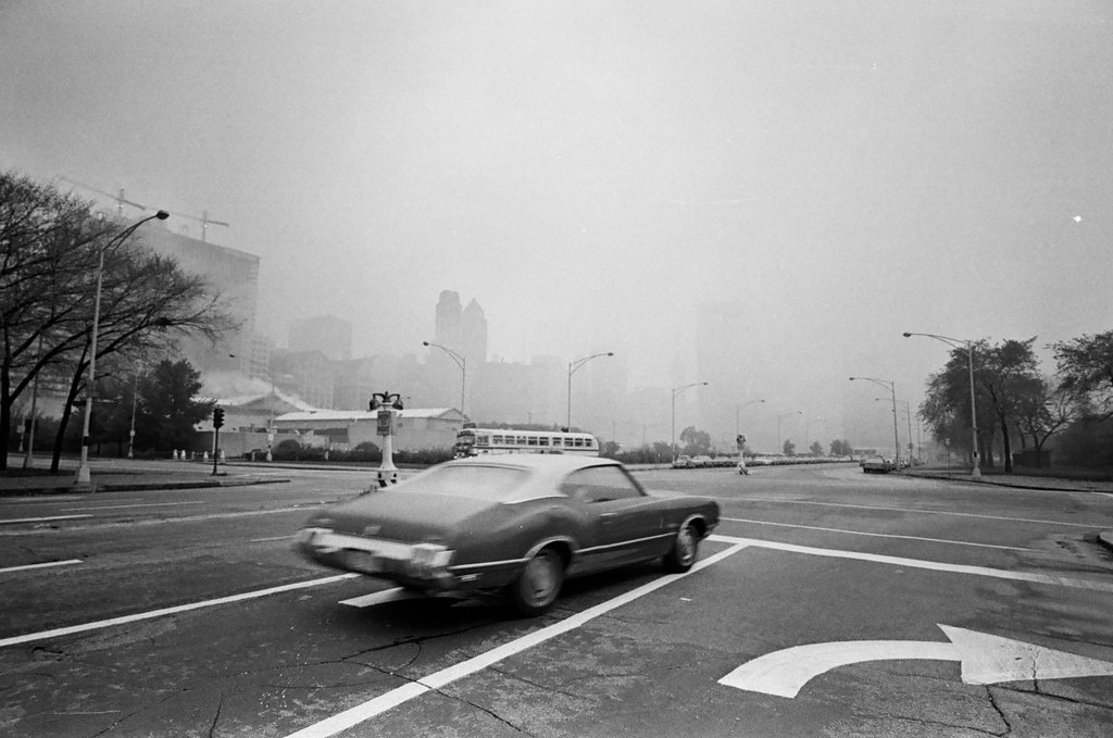 Downtown Chicago on a foggy day - Peters (Clarence or Pete) for Chicago Sun-Times