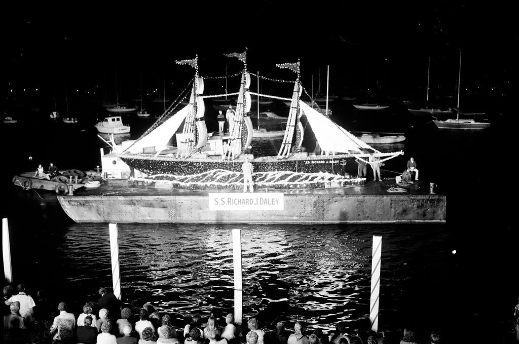 The Venetian Night parade is underway at Monroe Harbor - Chuck (Charles) Kirman for Chicago Sun-Times