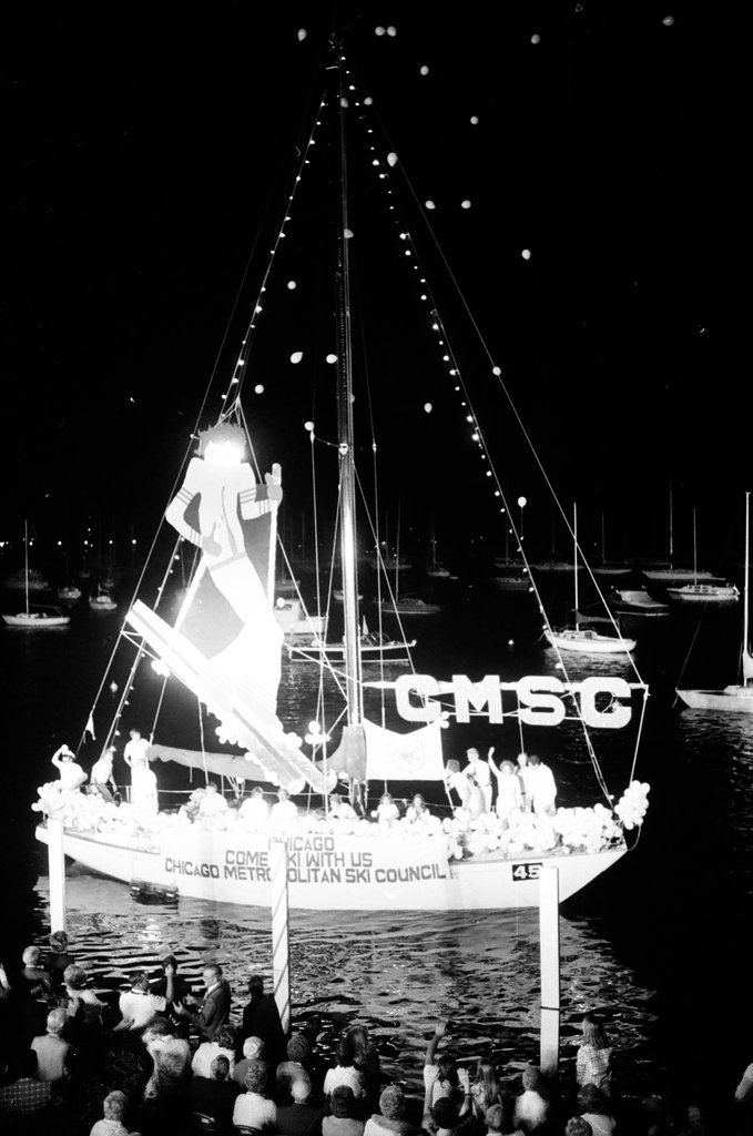 The Venetian Night parade is underway at Monroe Harbor - Chuck (Charles) Kirman for Chicago Sun-Times
