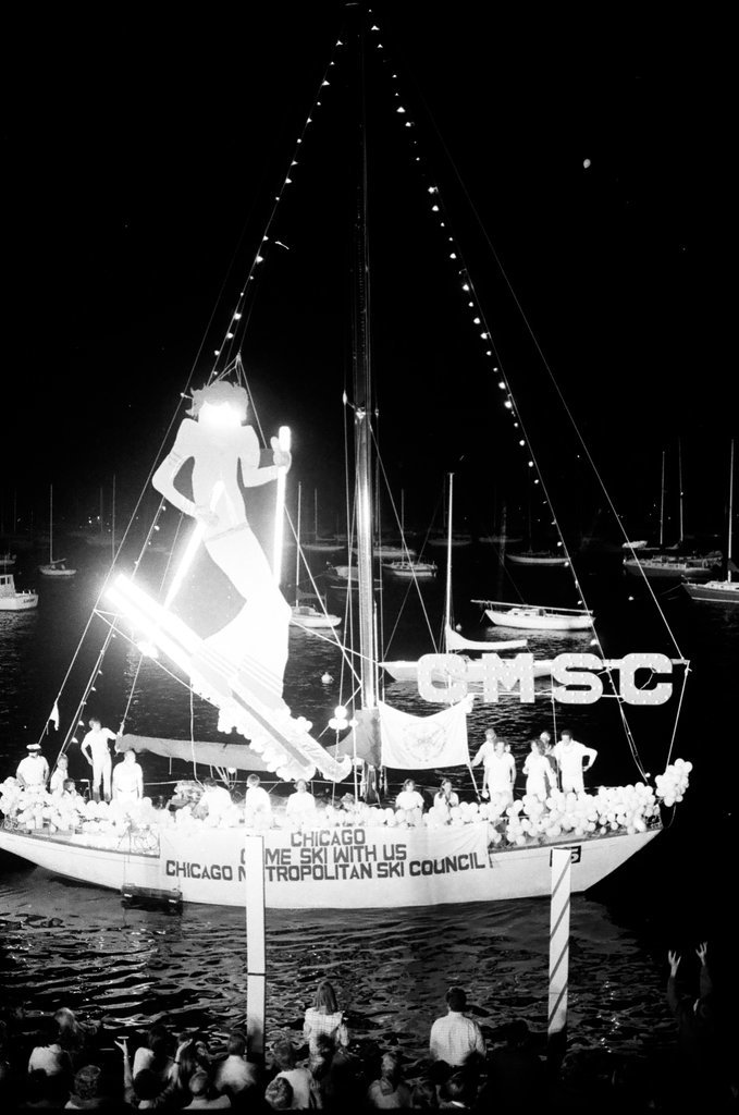 The Venetian Night parade is underway at Monroe Harbor - Chuck (Charles) Kirman for Chicago Sun-Times