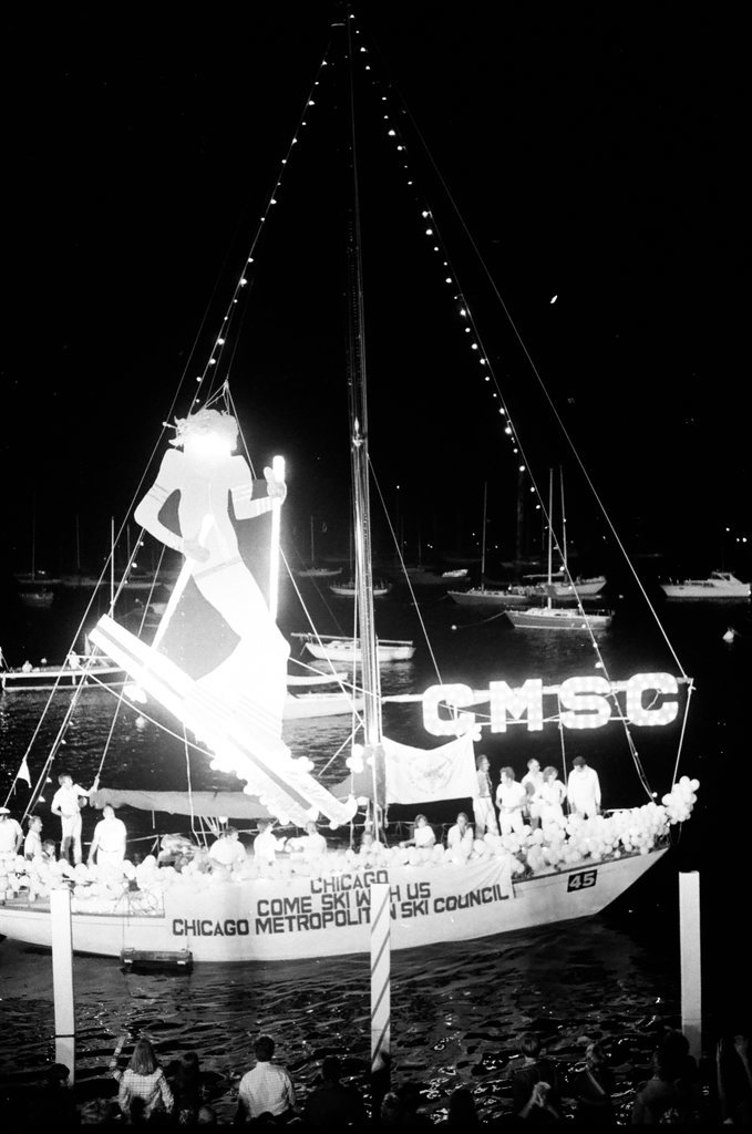 The Venetian Night parade is underway at Monroe Harbor - Chuck (Charles) Kirman for Chicago Sun-Times