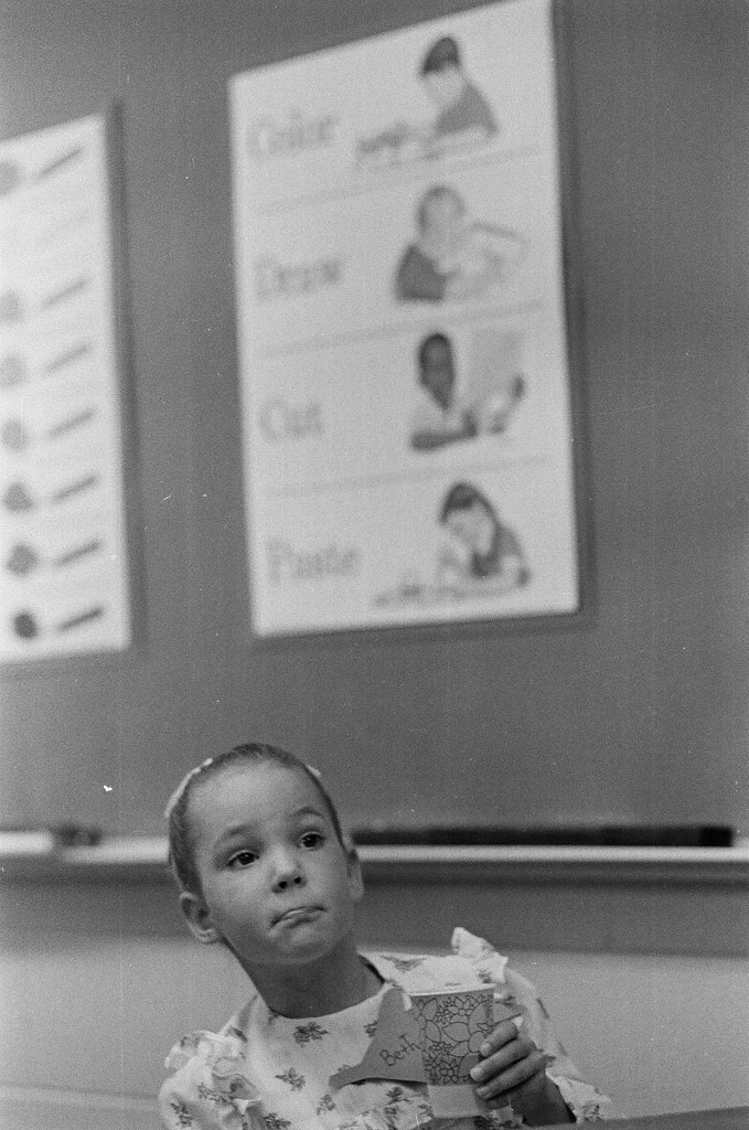 A little girl arrives at Longfellow Elementary School for her first day - Larry Graff for Chicago Sun-Times
