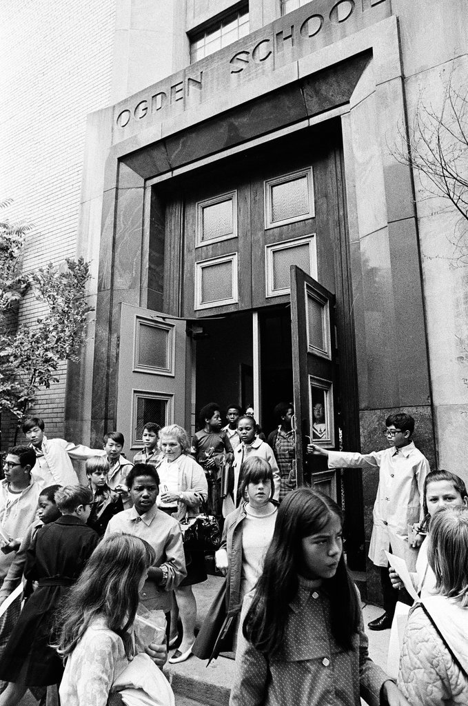 Students exit Ogden Elementary School on the last day of class - Chicago Sun-Times