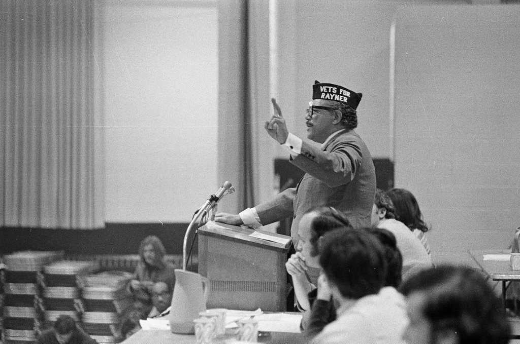 Alderman Sammy Rayner speaking at ant-war convention - Howard D. Simmons for Chicago Sun-Times
