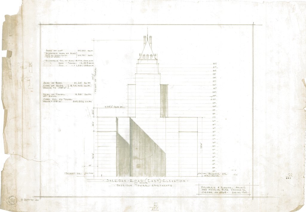 Elevation plan for the Sheridan Tower Apartments - Holabird & Roche