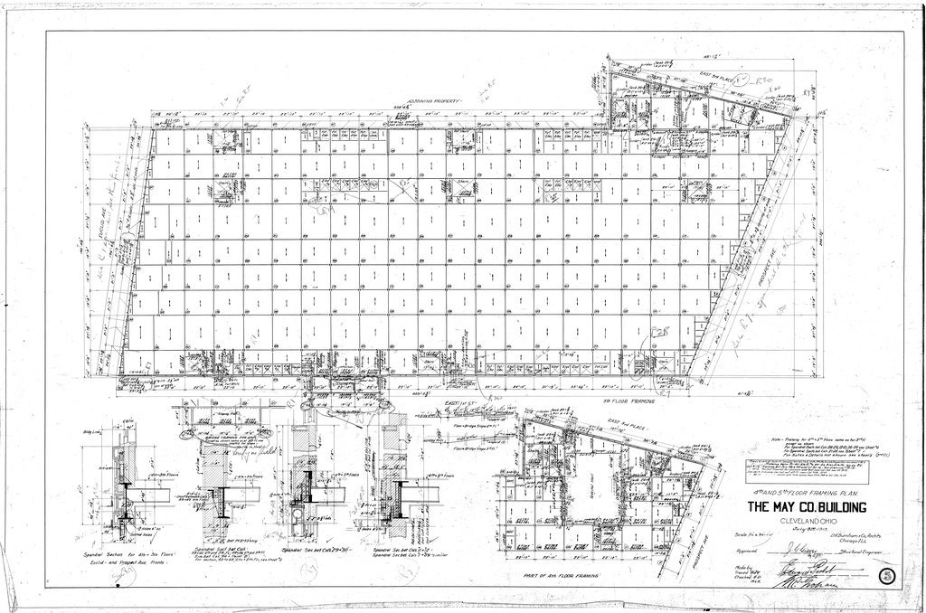 4th and 5th floor framing plan for the May Company Building - D. H. Burnham & Co.