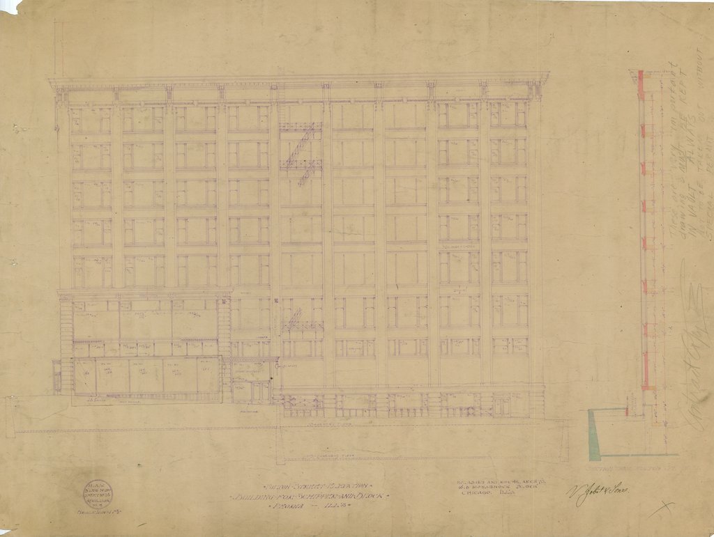 Fulton Street elevation plan of the Schipper & Block Building - Holabird & Roche