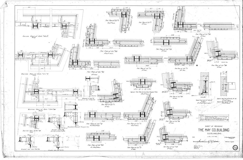 Sheet of revisions for the May Company Building - D. H. Burnham & Co.
