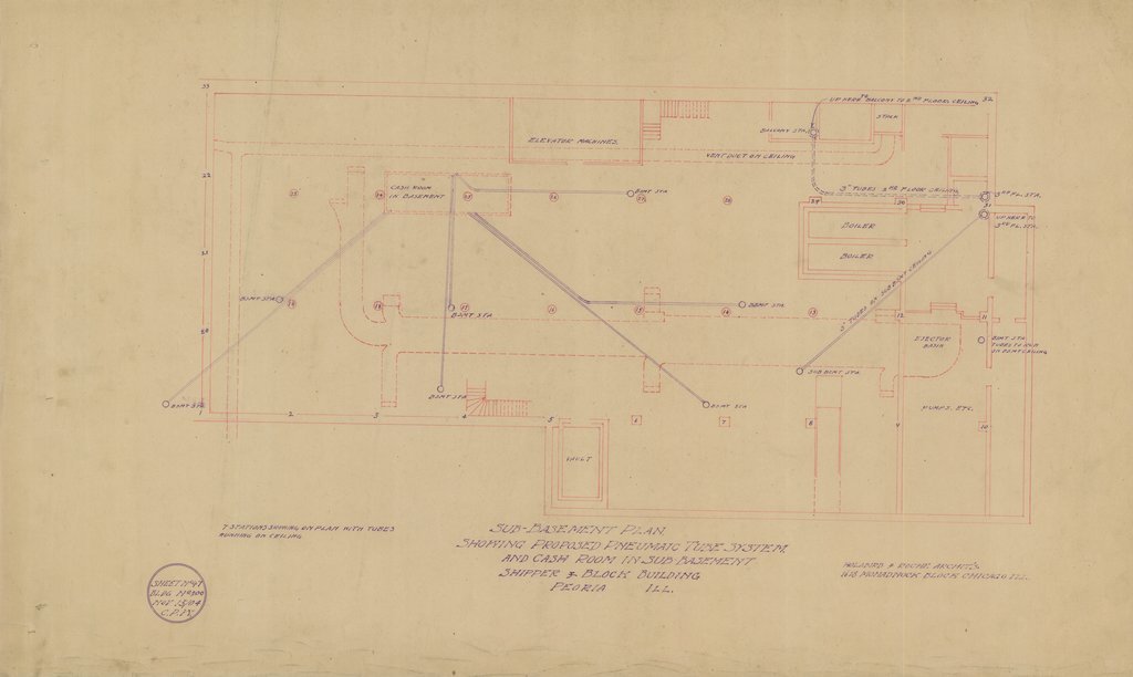 Sub-basement plan of the Schipper & Block Building - Holabird & Roche