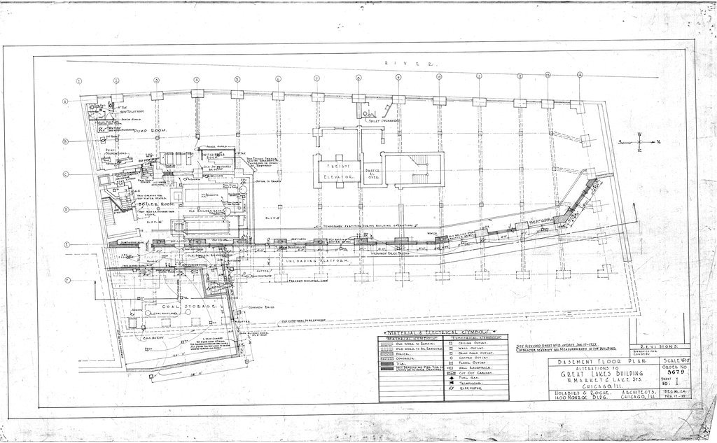Basement floor plan alterations for the Great Lakes Building - Holabird & Roche