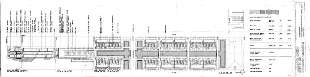 Architectural plan for Dearborn Green, Polk Place, and Dearborn Plaisance - Weese, Harry