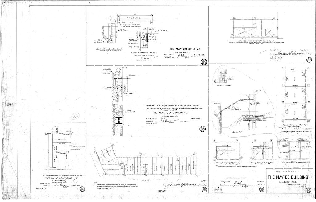 Sheet of revisions for the May Company Building - D. H. Burnham & Co.