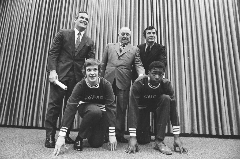 Richard Daley poses with Special Olympics athletes - Chicago Sun-Times