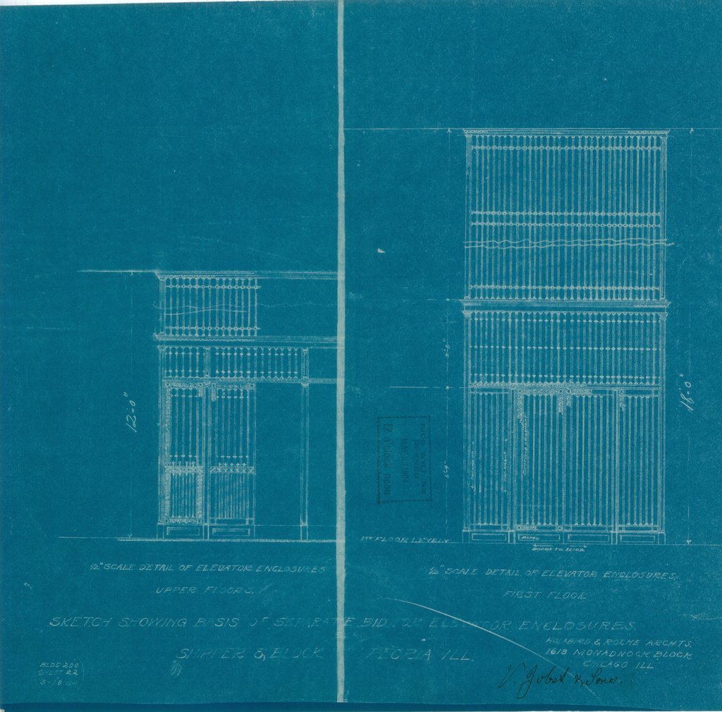 Sketch showing basis of separate bid for elevator enclosures in the Schipper & Block Building - Holabird & Roche