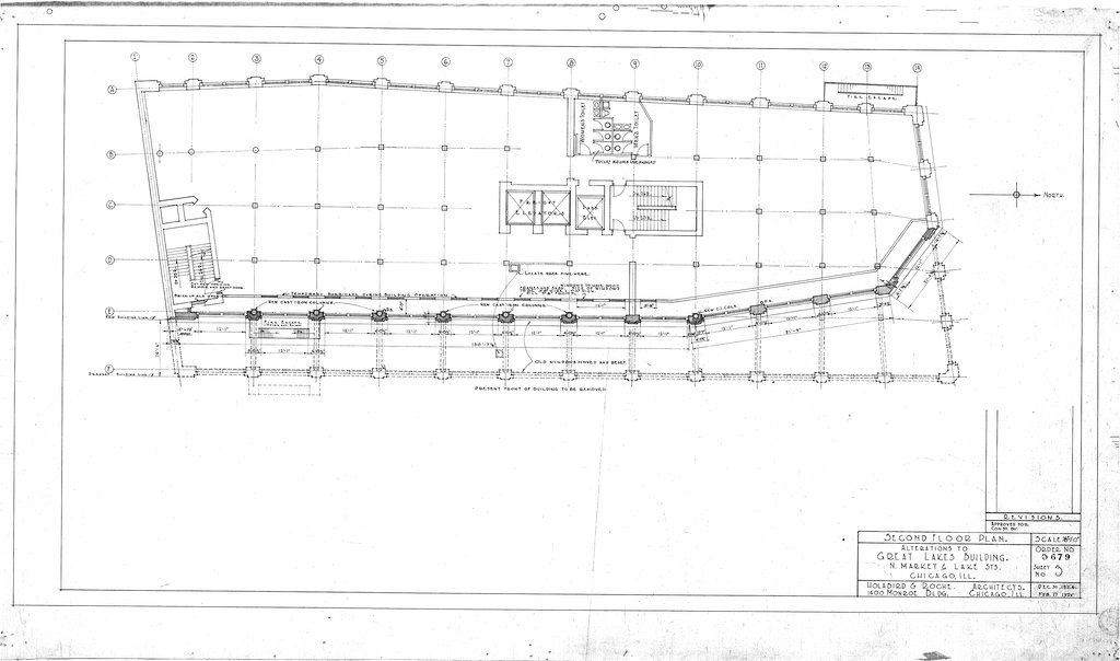 Second floor plan alterations for the Great Lakes Building - Holabird & Roche