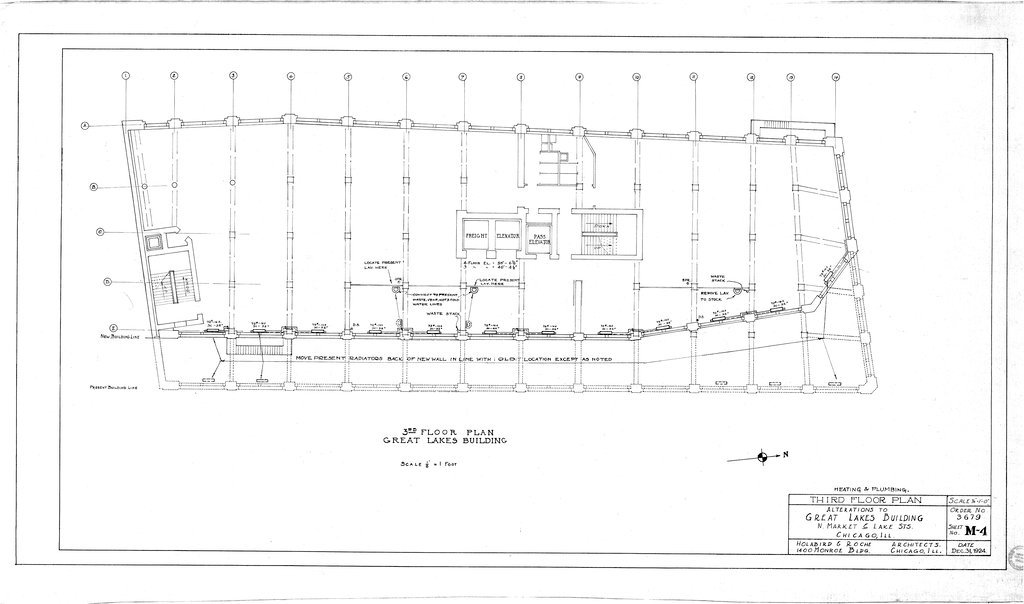 Third floor plan alterations for the Great Lakes Building - Holabird & Roche