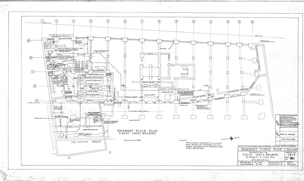 Basement floor plan alterations for the Great Lakes Building - Holabird & Roche