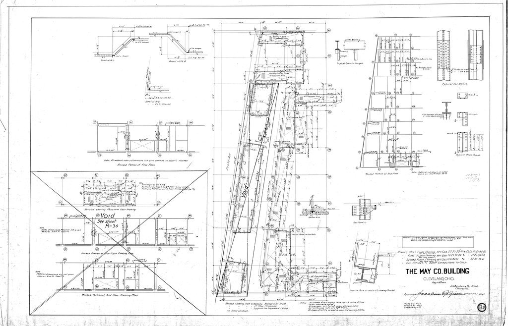 Sheet of revisions for the May Company Building - D. H. Burnham & Co.