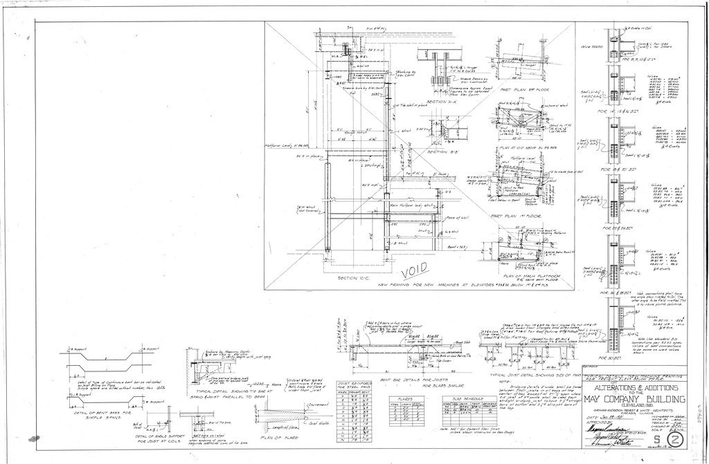 Plan for new machine framing for freight elevations, alterations and additions to the May Company Building - Graham, Anderson, Probst, White