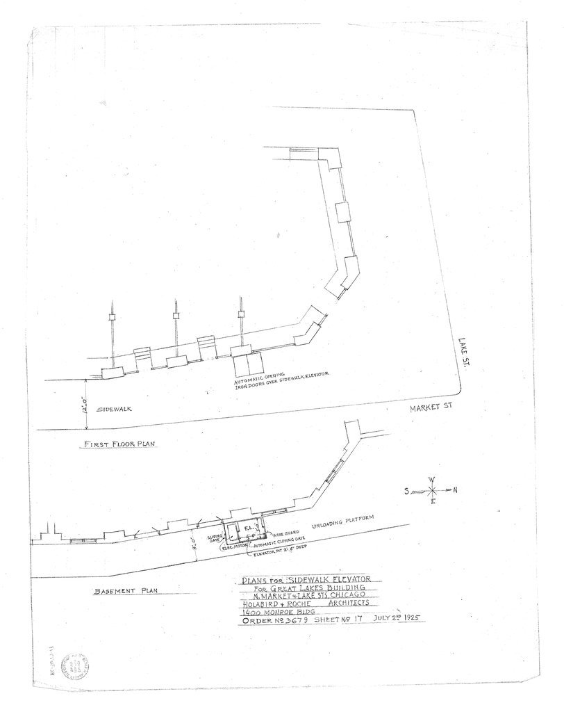 Plans for sidewalk elevator for the Great Lakes Building - Holabird & Roche