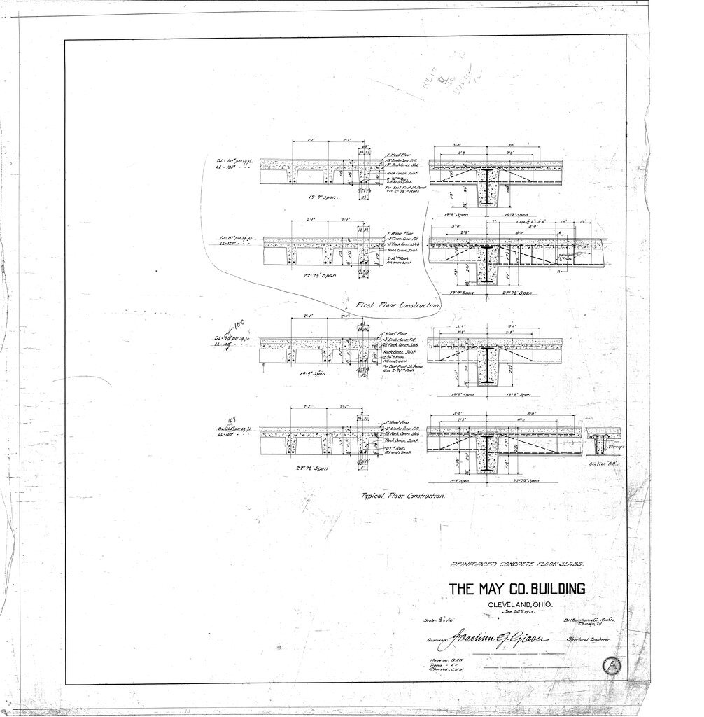 Reinforced concrete floor slab plan for the May Company Building - D. H. Burnham & Co.