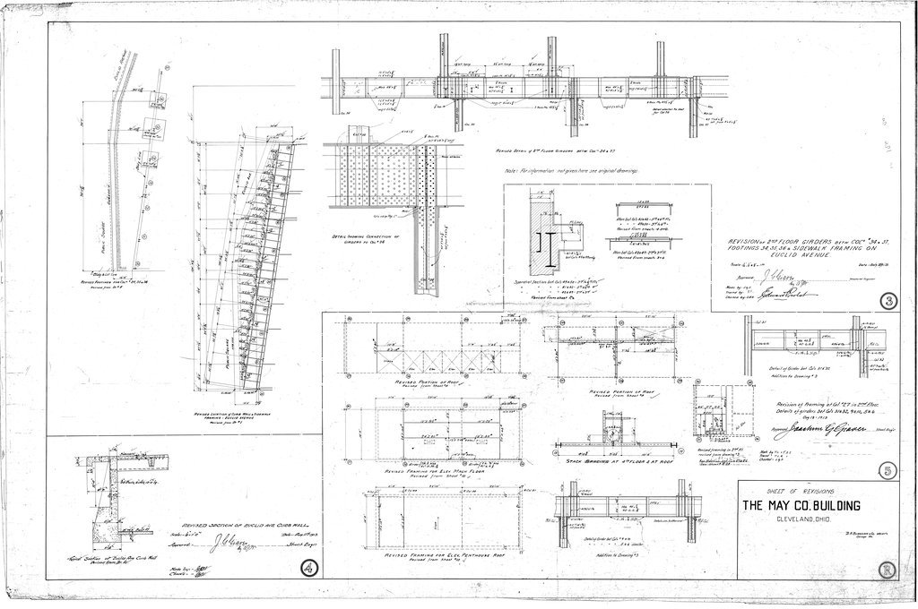 Sheet of revisions for the May Company Building - D. H. Burnham & Co.