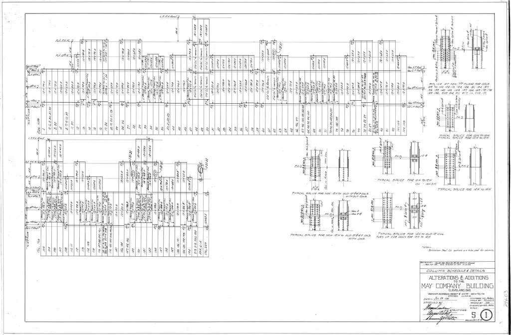 Column schedule and detail plan, alterations and additions, for the May Company Building - Graham, Anderson, Probst, White