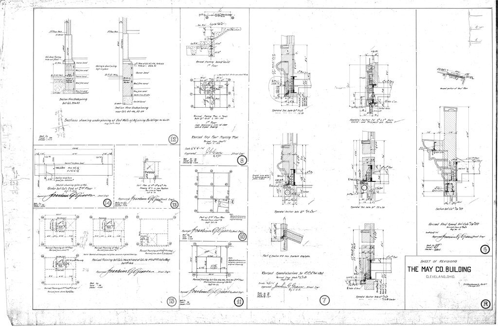 Sheet of revisions for the May Company Building - D. H. Burnham & Co.