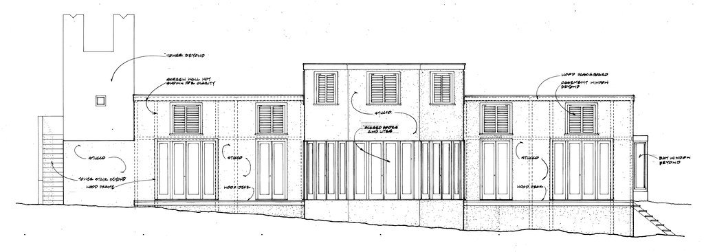 Elevation plan of the Bush residence - Hammond, Beeby, and Babka