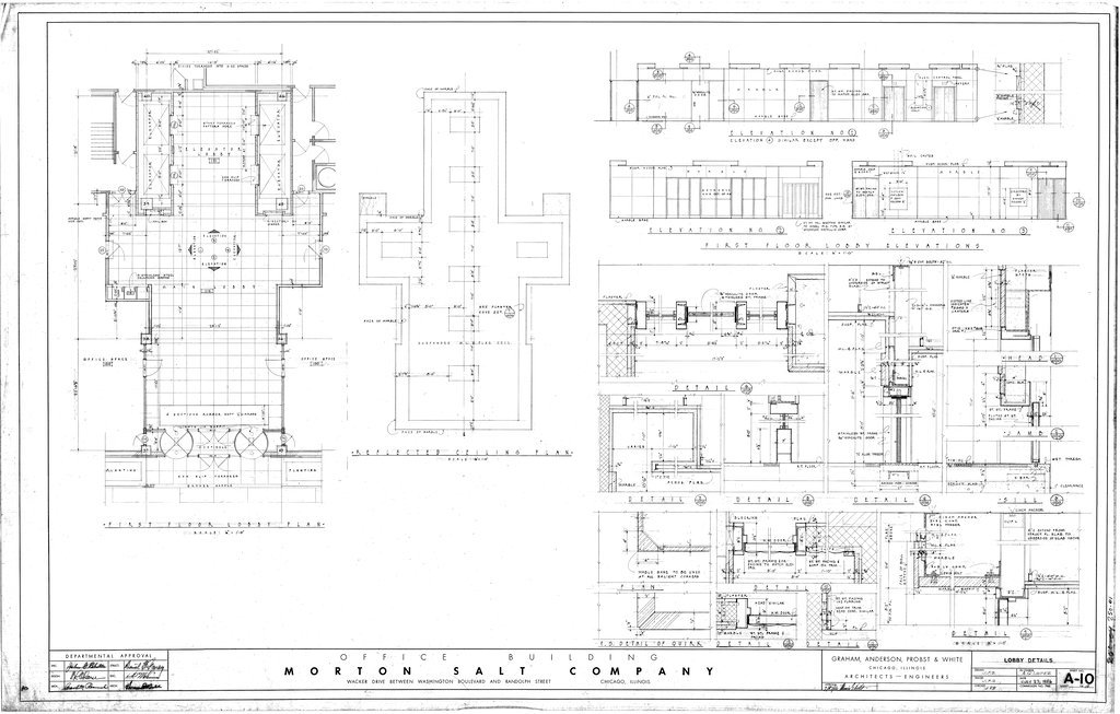 Lobby details for the Morton Salt Company building - Graham, Anderson, Probst, White