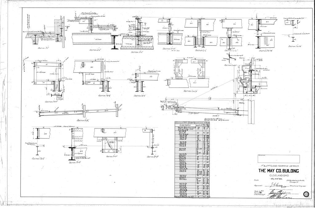 1st and 2nd floor framing details for the May Company Building - D. H. Burnham & Co.