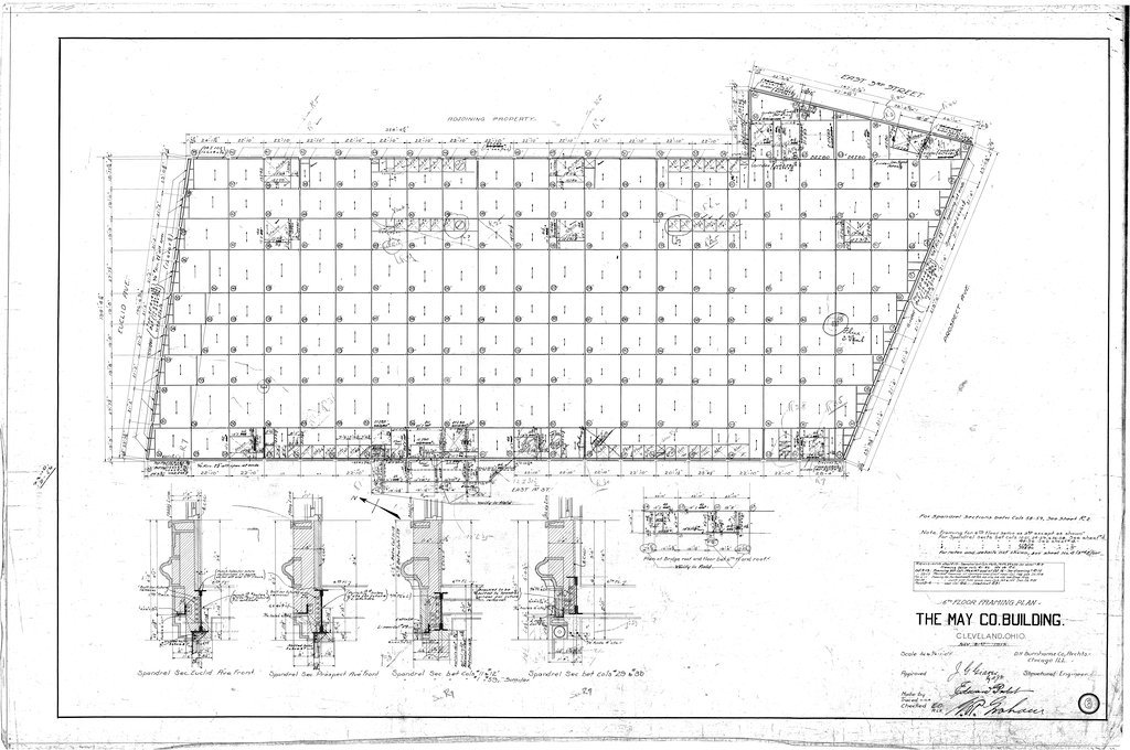 6th floor framing plan for the May Company Building - D. H. Burnham & Co.