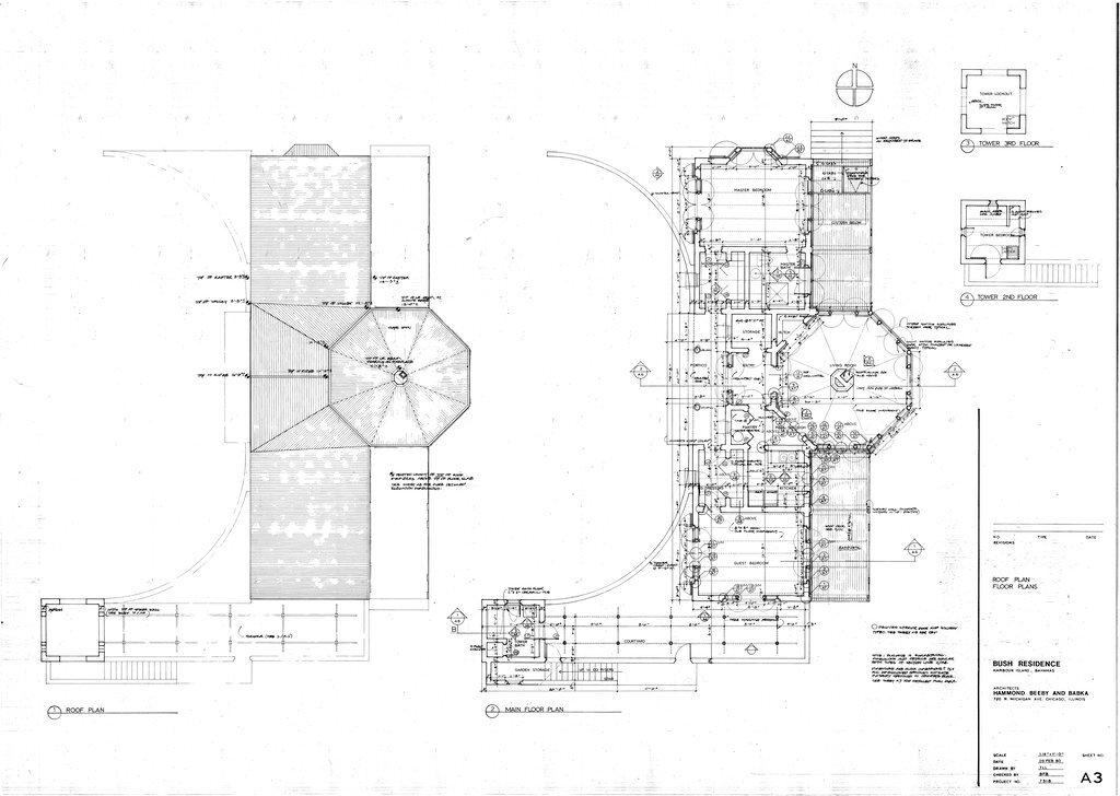 Roof and floor plans of the Bush residence - Hammond, Beeby, and Babka