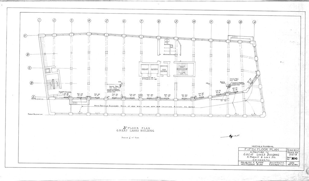 Fifth floor plan alterations for the Great Lakes Building - Holabird & Roche