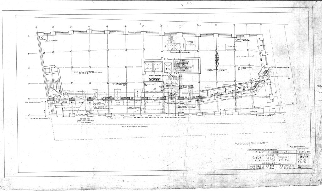 First floor plan alterations for the Great Lakes Building - Holabird & Roche