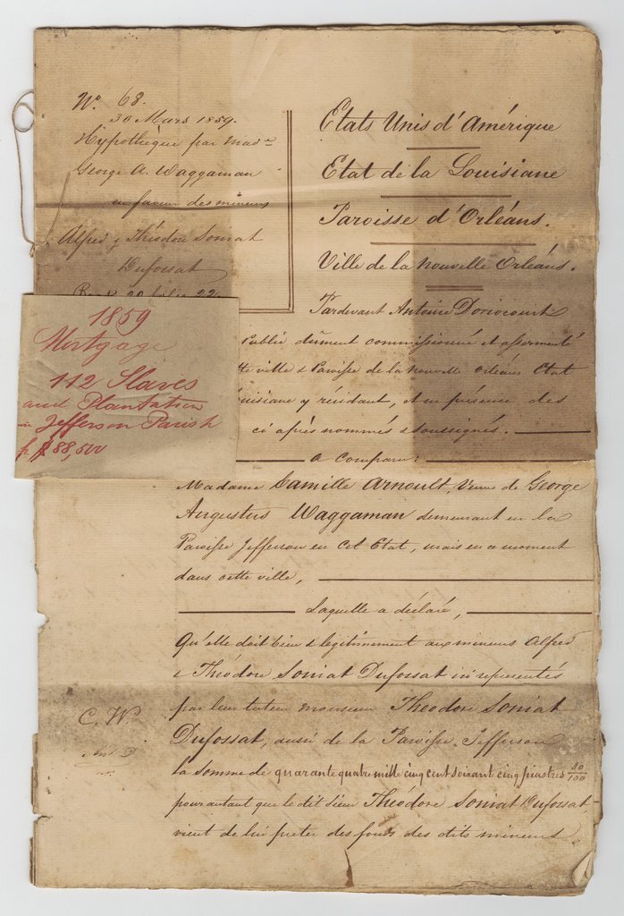Document regarding a mortgage, plantation, and enslavement of 112 people