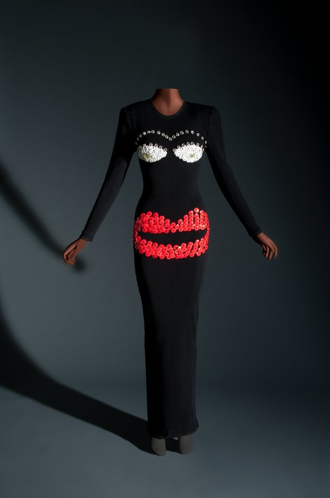 Evening dress by Patrick Kelly featured in Ebony Fashion Fair - Kelly, Patrick, 1954-1990