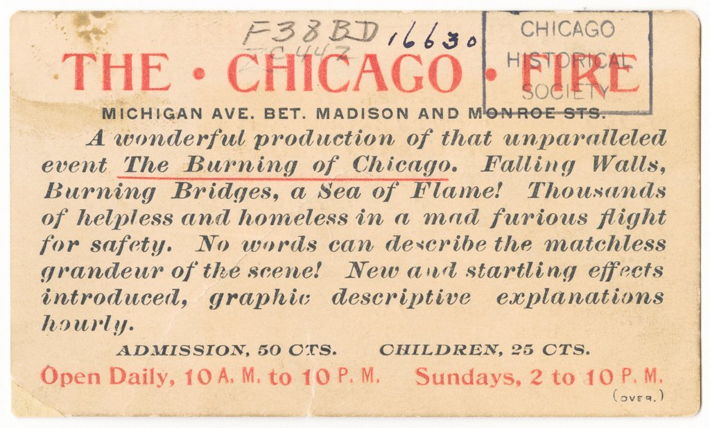 Advertisement for Chicago Fire of 1871 Cyclorama