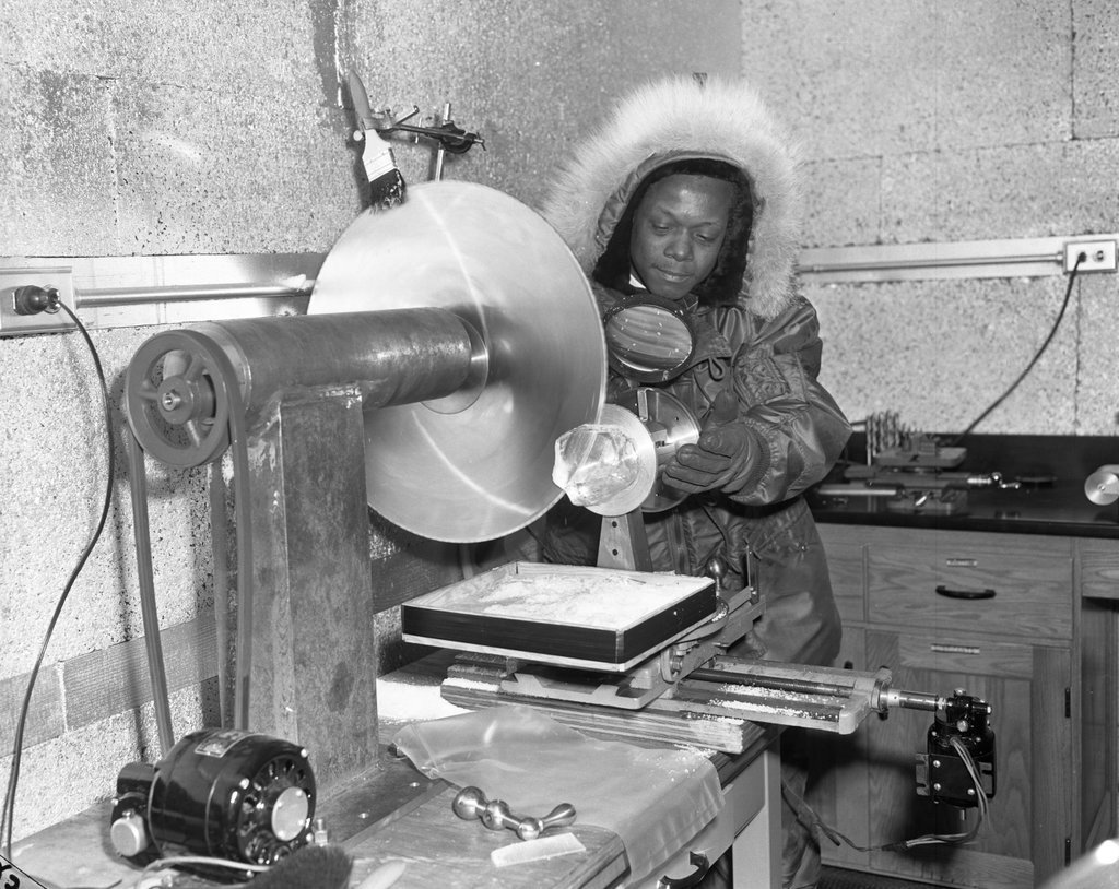 Glenn Walker operates at petrographic saw at the Snow, Ice, and Permafrost Research Establishment - Chicago Sun-Times