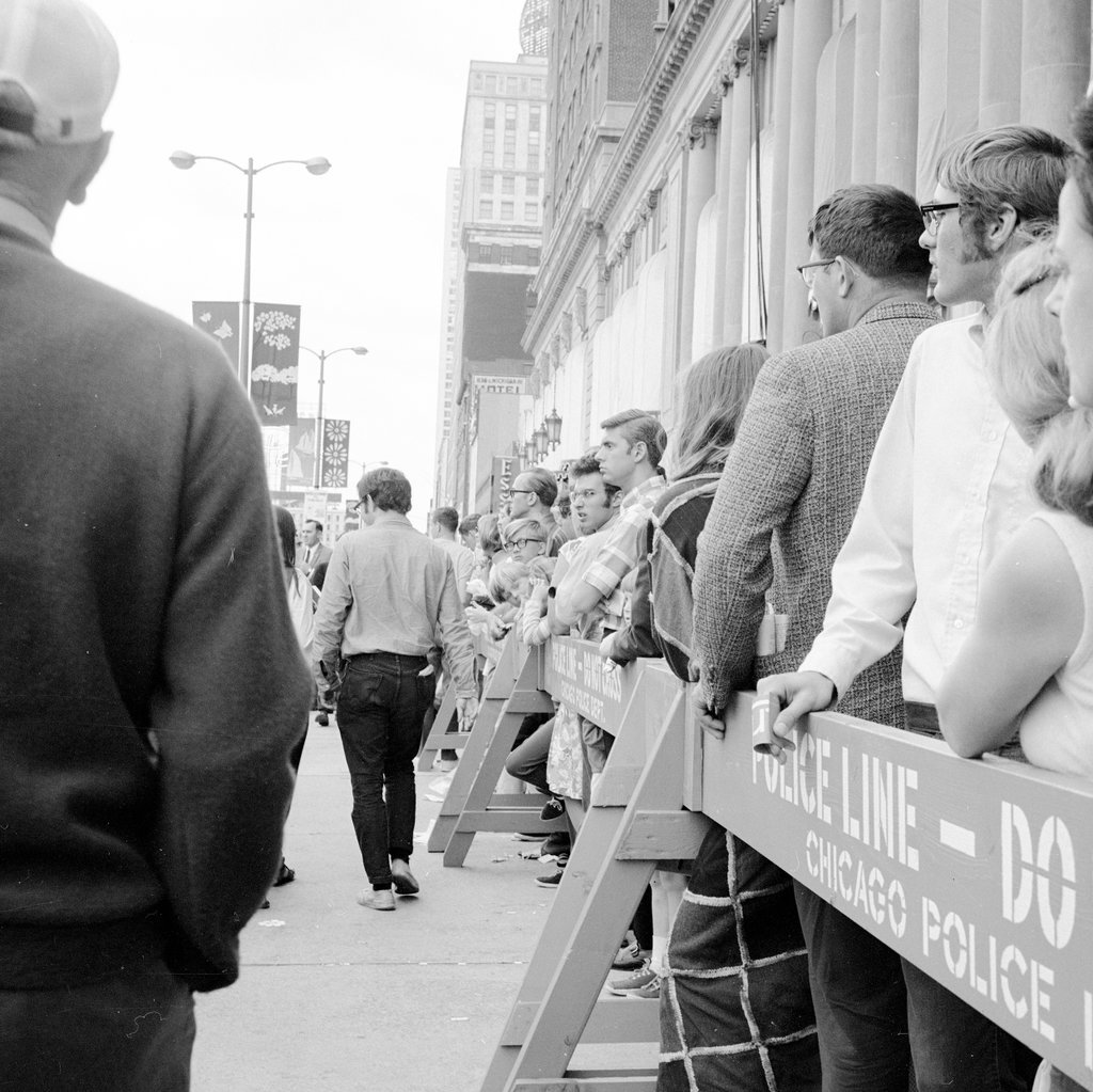 Crowd outside Conrad-Hilton Hotel during Democratic Convention - Chicago Sun-Times