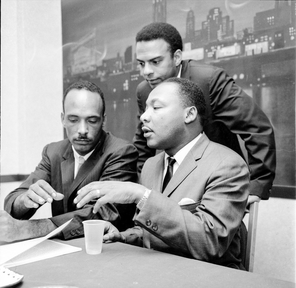 Dr. Martin Luther King Jr., Al Raby, and Andrew Young at the Sherman House - Chicago Sun-Times